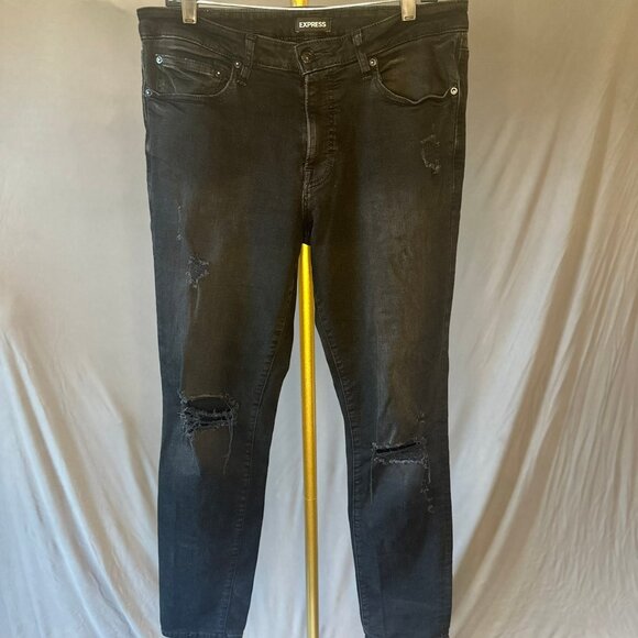 Express Stretch Slim Jeans – Black Distressed (W33 L32) - Picture 1 of 3